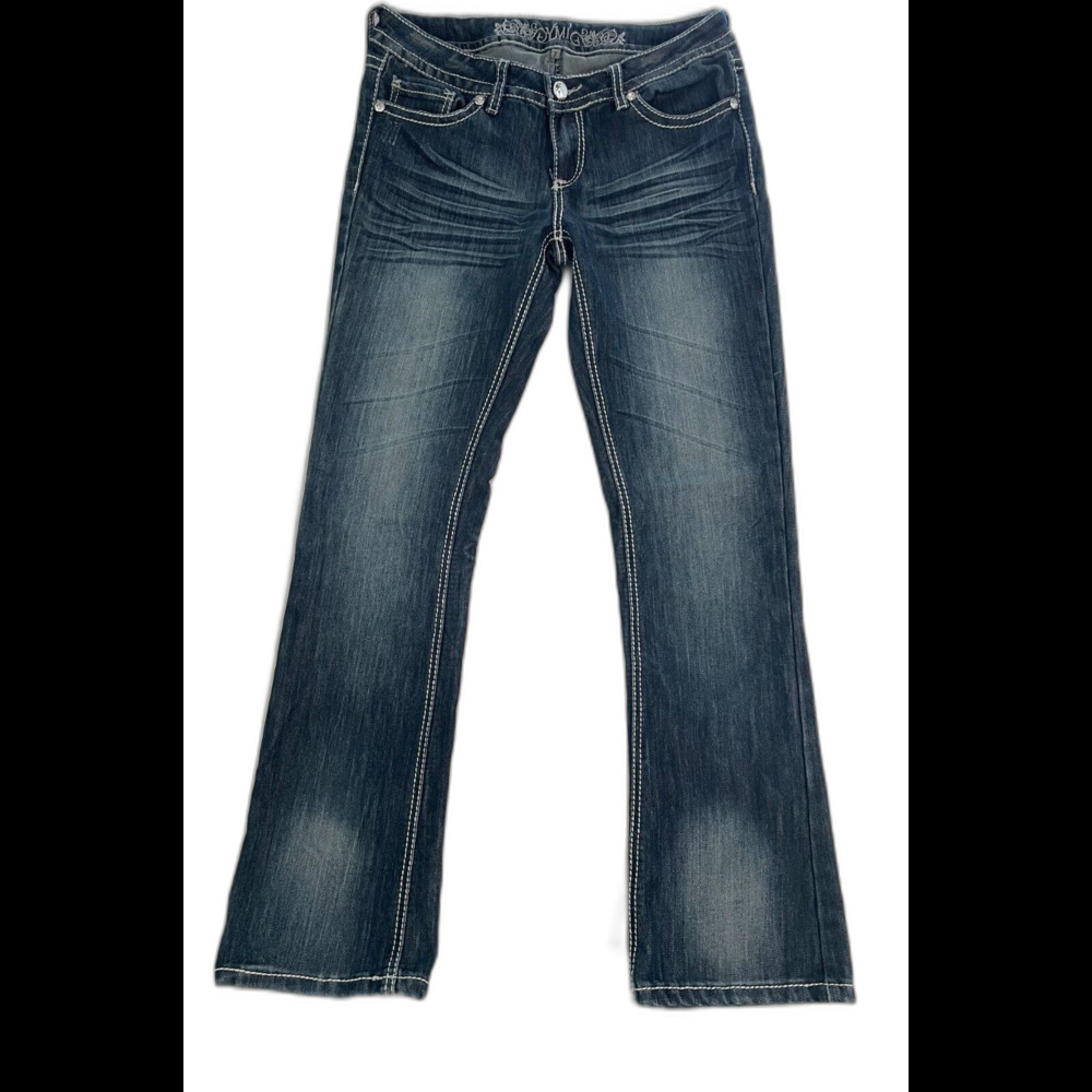 YMI Jeans Women Size 7 Blue Denim Embelished Pockets Straight Leg
